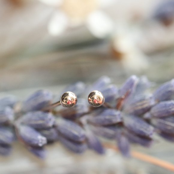 10K Solid Gold Tiny Ball Stud Earrings - "Ambitious Child" by Brightly&Lilian - Picture 1 of 6